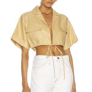 Matthew Bruch Beige Linen Safari Cropped Shirt Top Blouse Size 2/Small